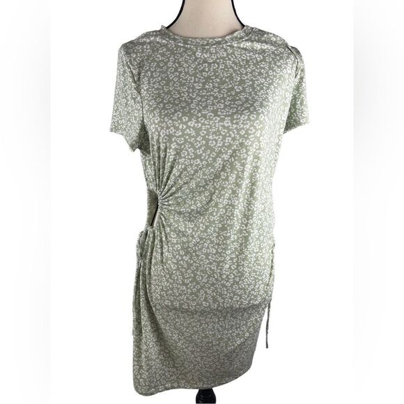 Persaya Plus Patch Work Green Floral Short Sleeve Midi Dress side cutout Sz XL - Picture 1 of 5